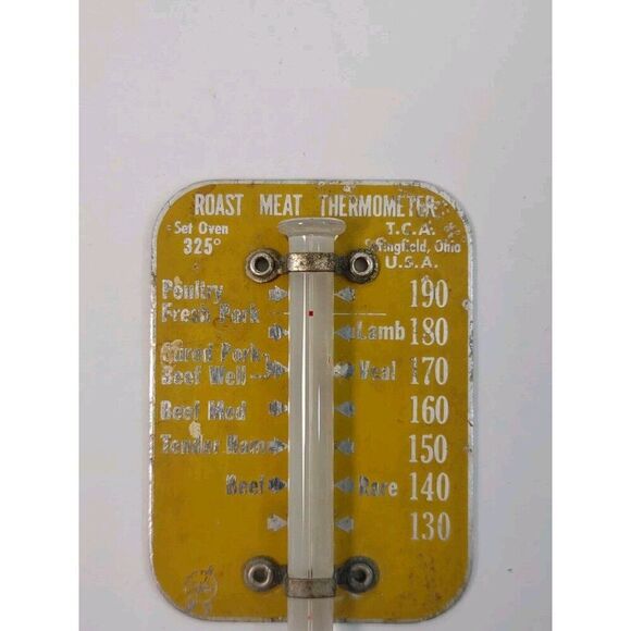 Vintage TCA Roast Meat Thermometer Yellow Aluminum and Glass - Picture 3 of 11